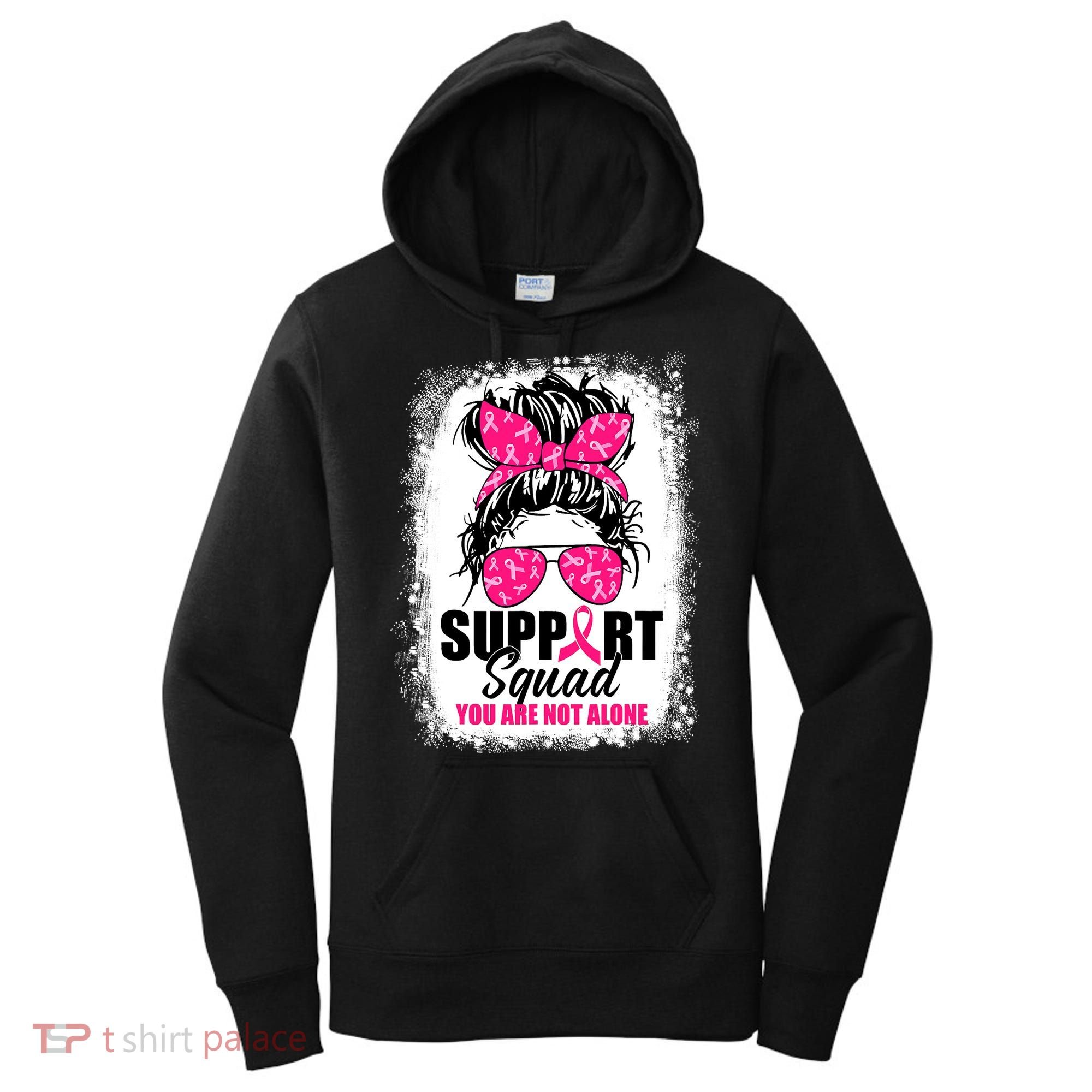 Breast Cancer Support Squad Messy Bun Warrior Awareness Women's Hoodie