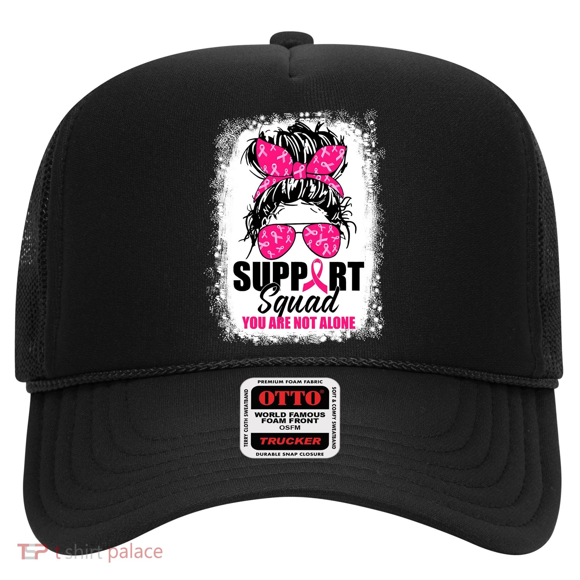 Breast Cancer Support Squad Messy Bun Warrior Awareness Hat