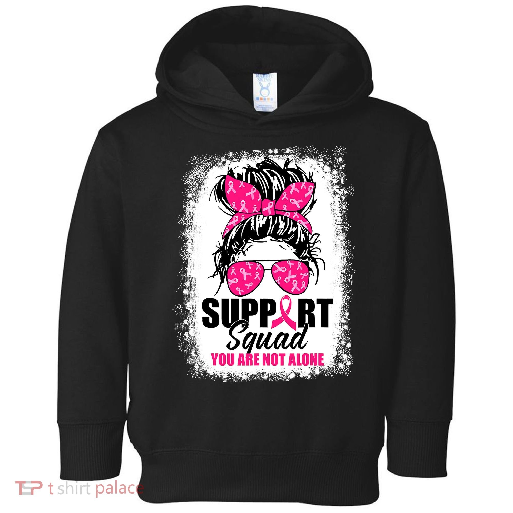 Breast Cancer Support Squad Messy Bun Warrior Awareness Toddler Hoodie