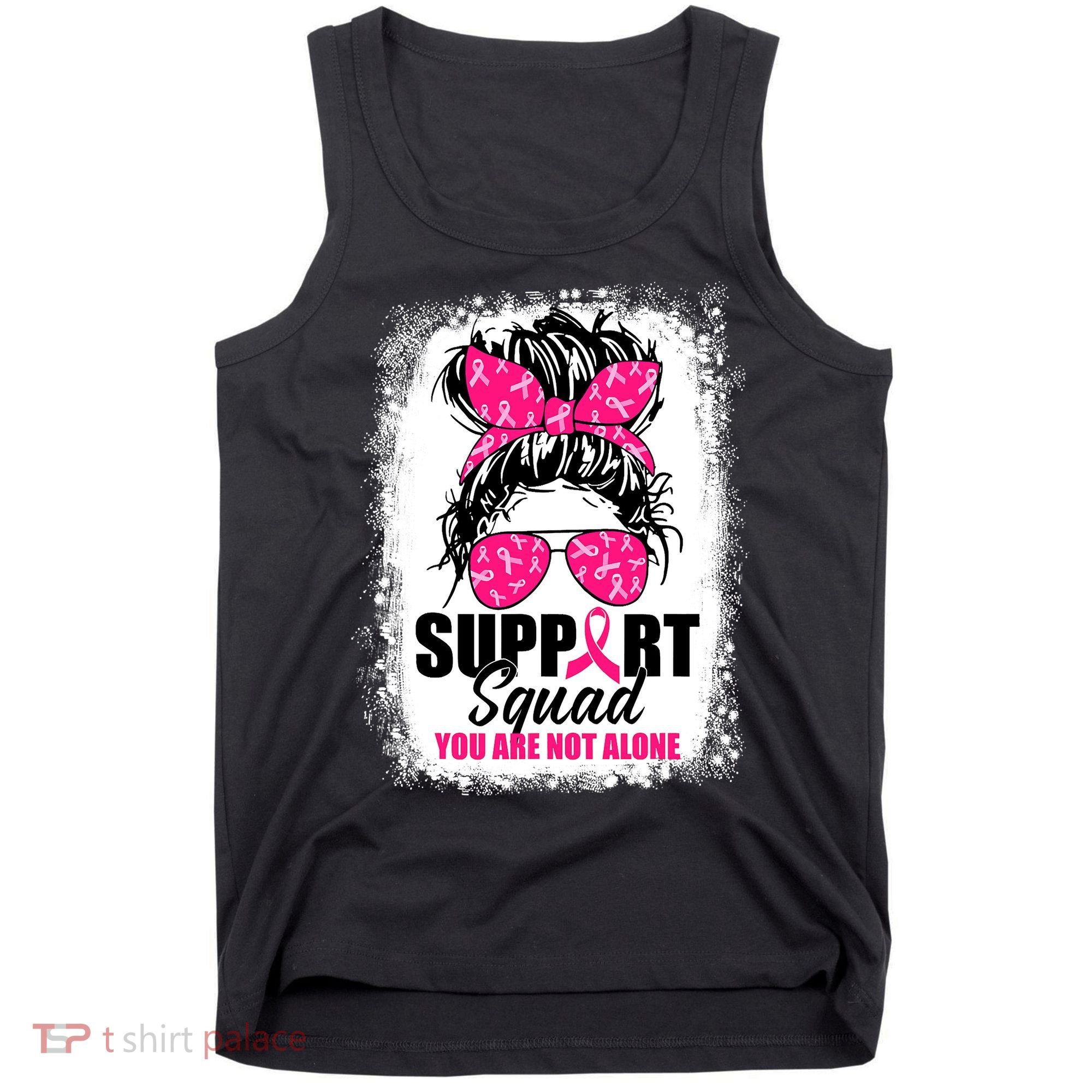 Breast Cancer Support Squad Messy Bun Warrior Awareness Tank Top