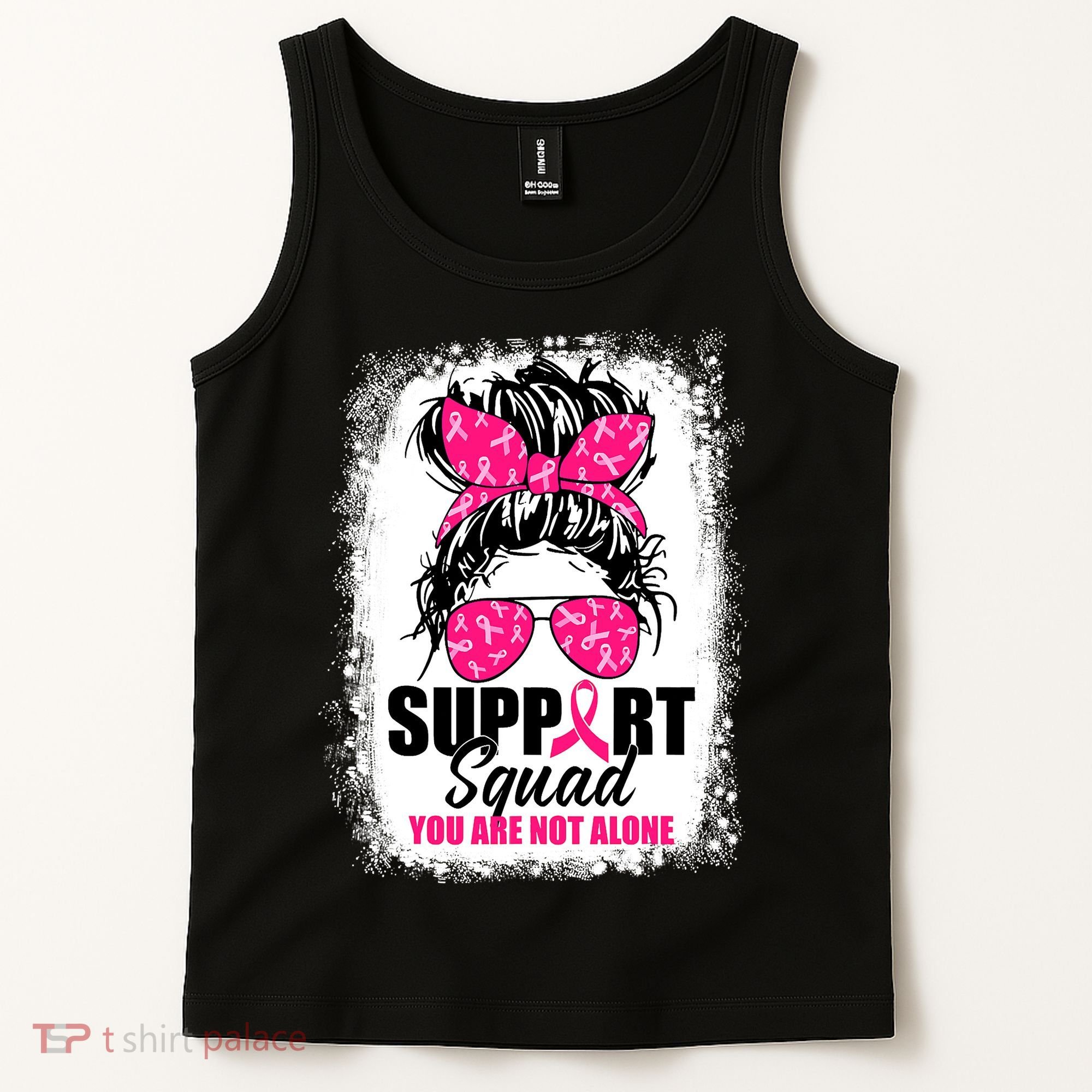 Breast Cancer Support Squad Messy Bun Warrior Awareness Tank Top