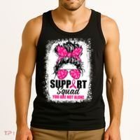Breast Cancer Support Squad Messy Bun Warrior Awareness Tank Top thumb 3