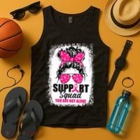 Breast Cancer Support Squad Messy Bun Warrior Awareness Tank Top thumb 4