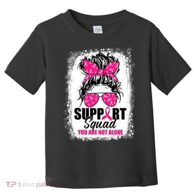 Breast Cancer Support Squad Messy Bun Warrior Awareness Toddler T-Shirt