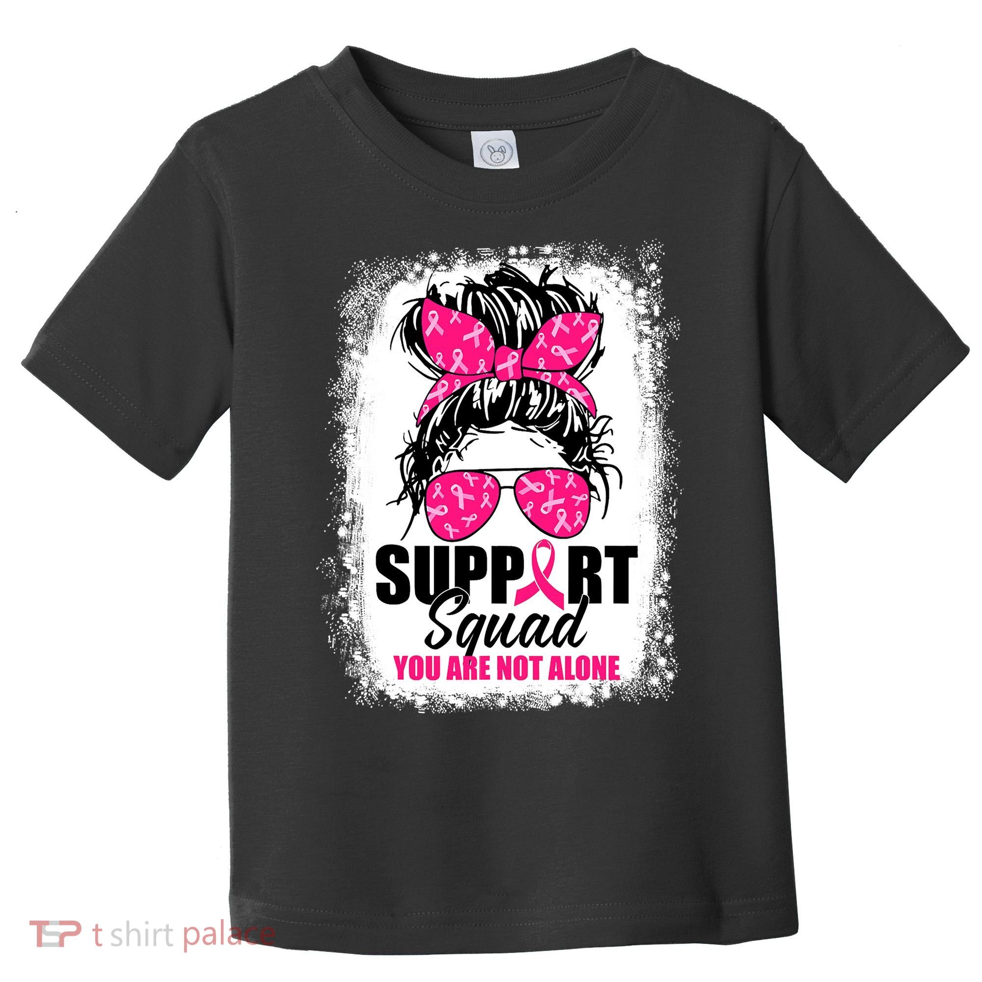 Breast Cancer Support Squad Messy Bun Warrior Awareness Toddler T-Shirt