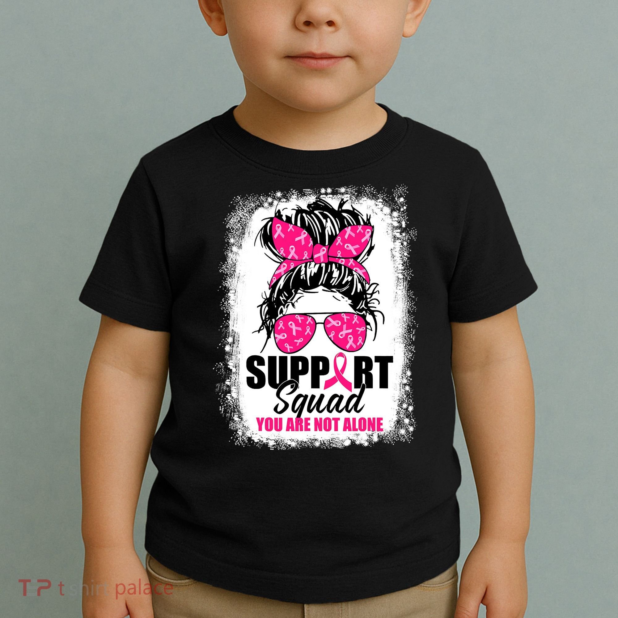 Breast Cancer Support Squad Messy Bun Warrior Awareness Toddler T-Shirt