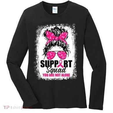 Breast Cancer Support Squad Messy Bun Warrior Awareness Women's Long Sleeve Shirt