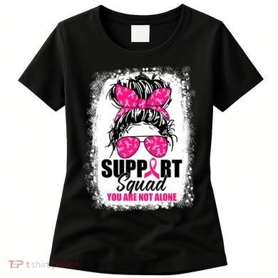 Breast Cancer Support Squad Messy Bun Warrior Awareness Women's T-Shirt