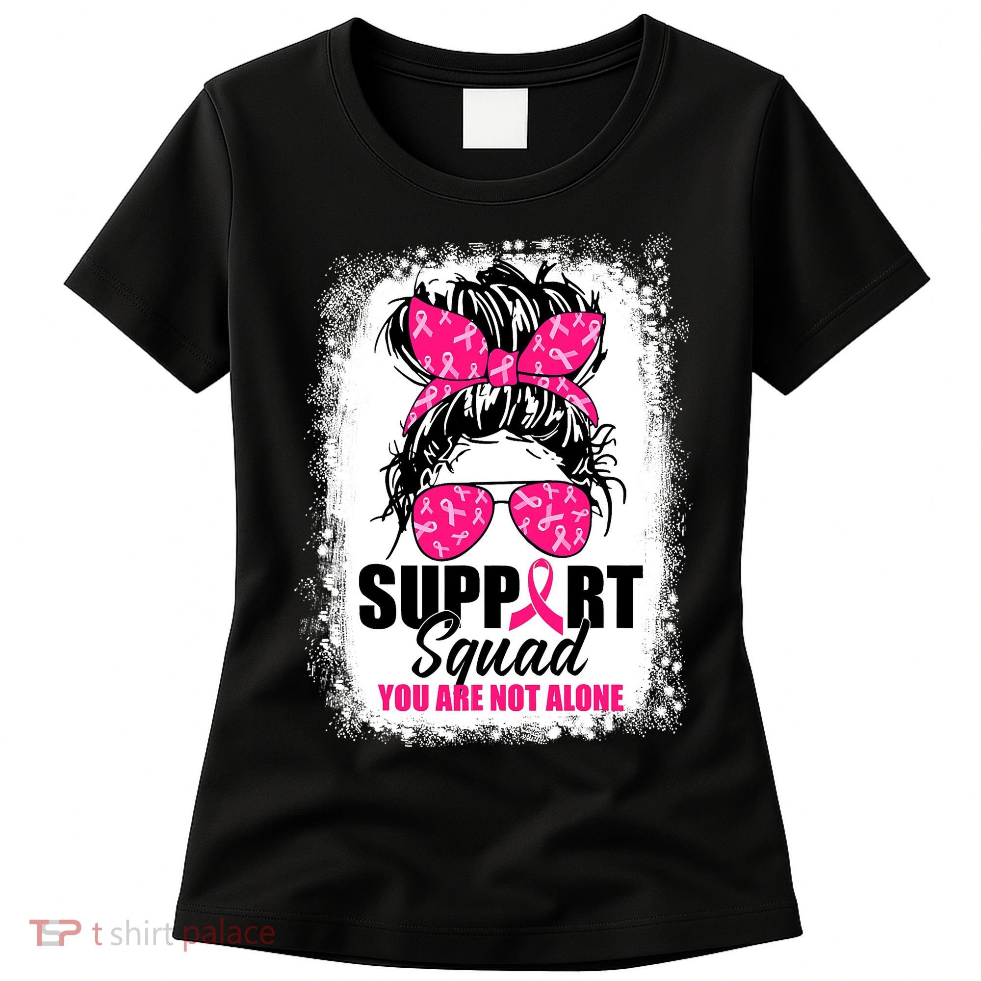 Breast Cancer Support Squad Messy Bun Warrior Awareness Women's T-Shirt