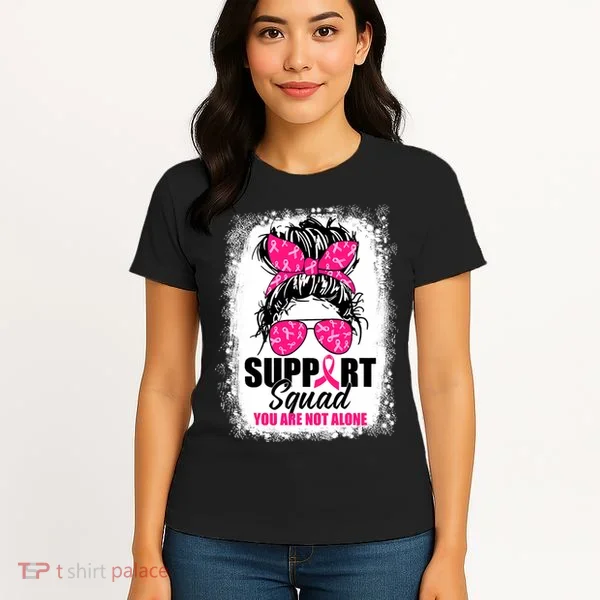 Breast Cancer Support Squad Messy Bun Warrior Awareness Women's T-Shirt