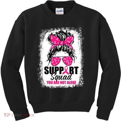 Breast Cancer Support Squad Messy Bun Warrior Awareness Kids Sweatshirt