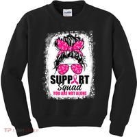 Breast Cancer Support Squad Messy Bun Warrior Awareness Kids Sweatshirt thumb 0