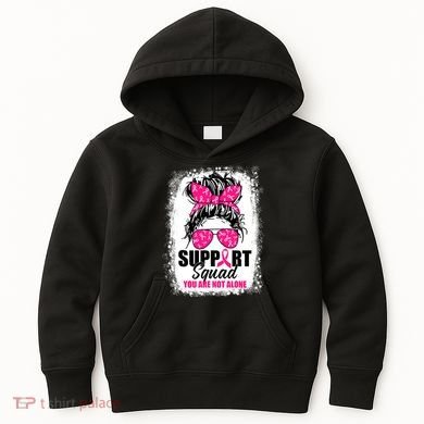 Breast Cancer Support Squad Messy Bun Warrior Awareness Kids Hoodie