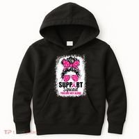 Breast Cancer Support Squad Messy Bun Warrior Awareness Kids Hoodie thumb 0