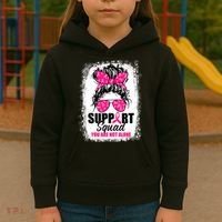 Breast Cancer Support Squad Messy Bun Warrior Awareness Kids Hoodie thumb 3