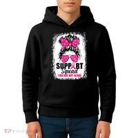 Breast Cancer Support Squad Messy Bun Warrior Awareness Kids Hoodie thumb 4