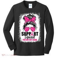 Breast Cancer Support Squad Messy Bun Warrior Awareness Kids Long Sleeve Shirt thumb 0