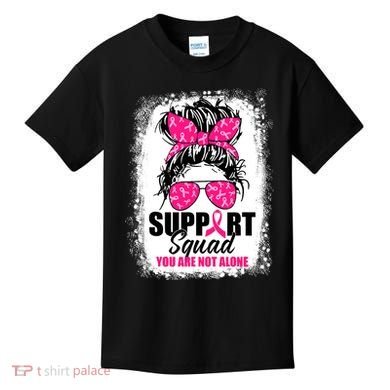 Breast Cancer Support Squad Messy Bun Warrior Awareness Kids T-Shirt