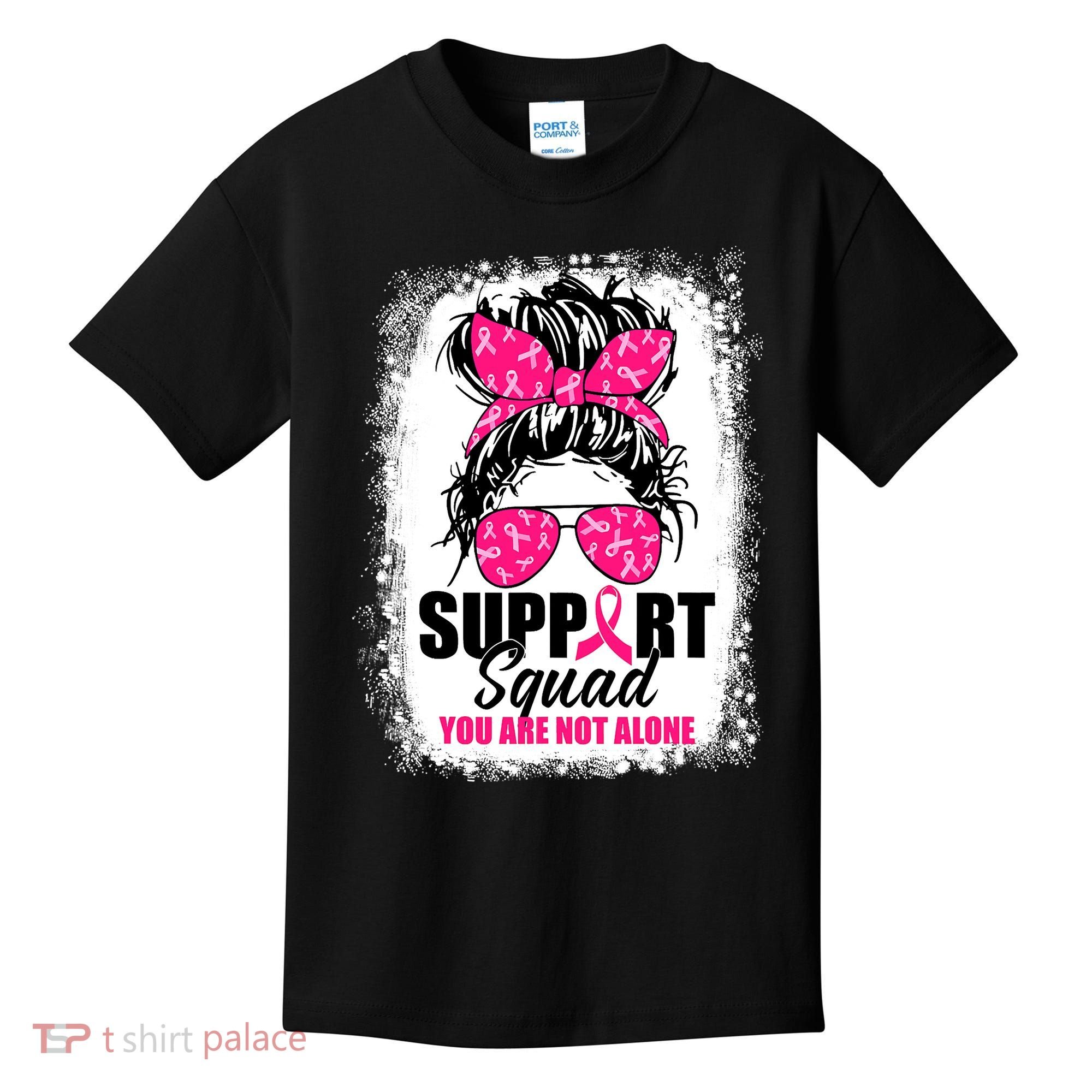 Breast Cancer Support Squad Messy Bun Warrior Awareness Kids T-Shirt