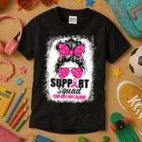 Breast Cancer Support Squad Messy Bun Warrior Awareness Kids T-Shirt thumb 3