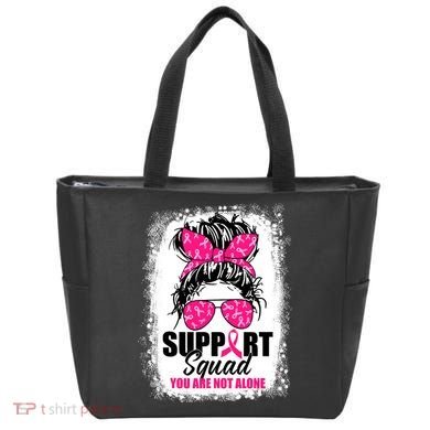 Breast Cancer Support Squad Messy Bun Warrior Awareness Tote Bag