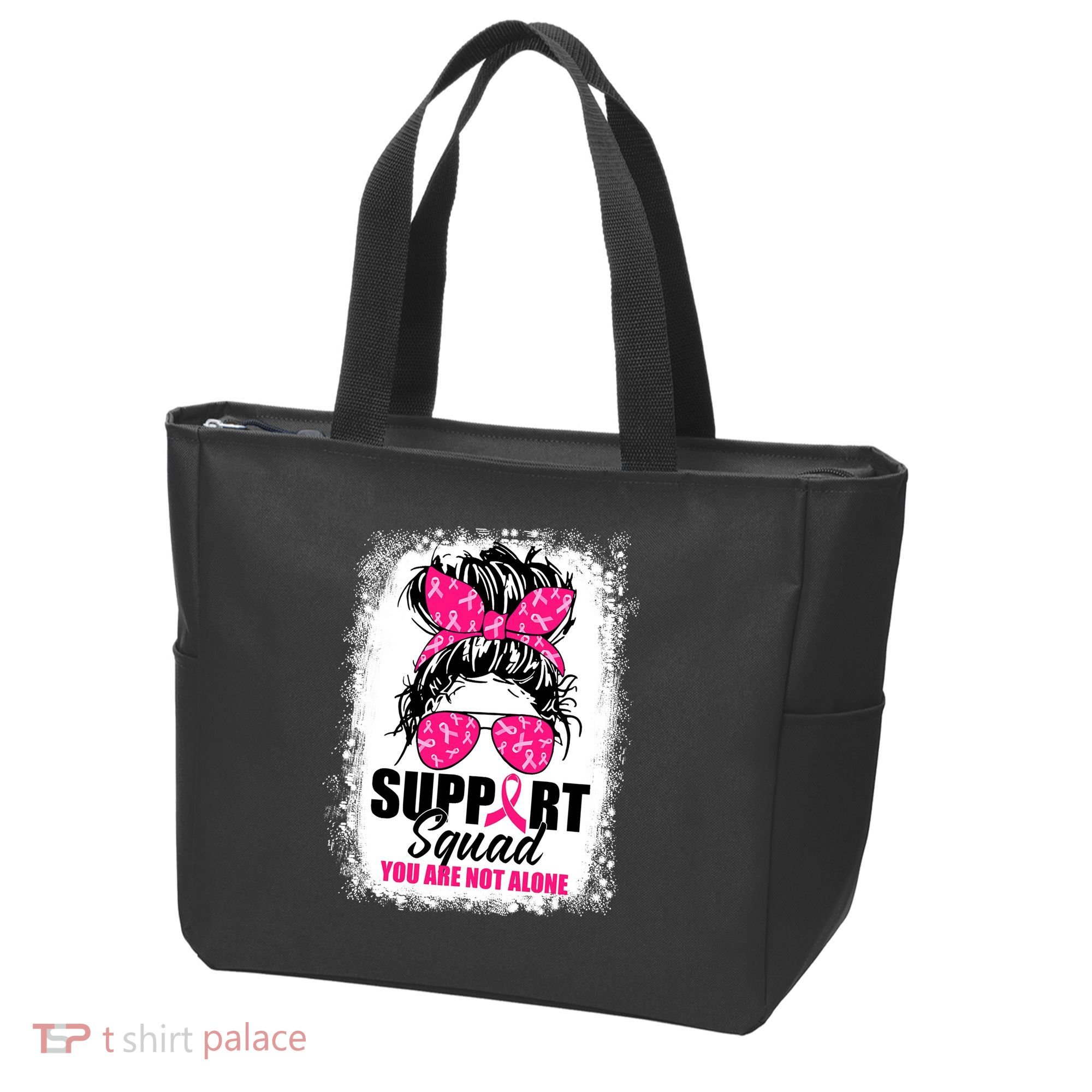 Breast Cancer Support Squad Messy Bun Warrior Awareness Tote Bag