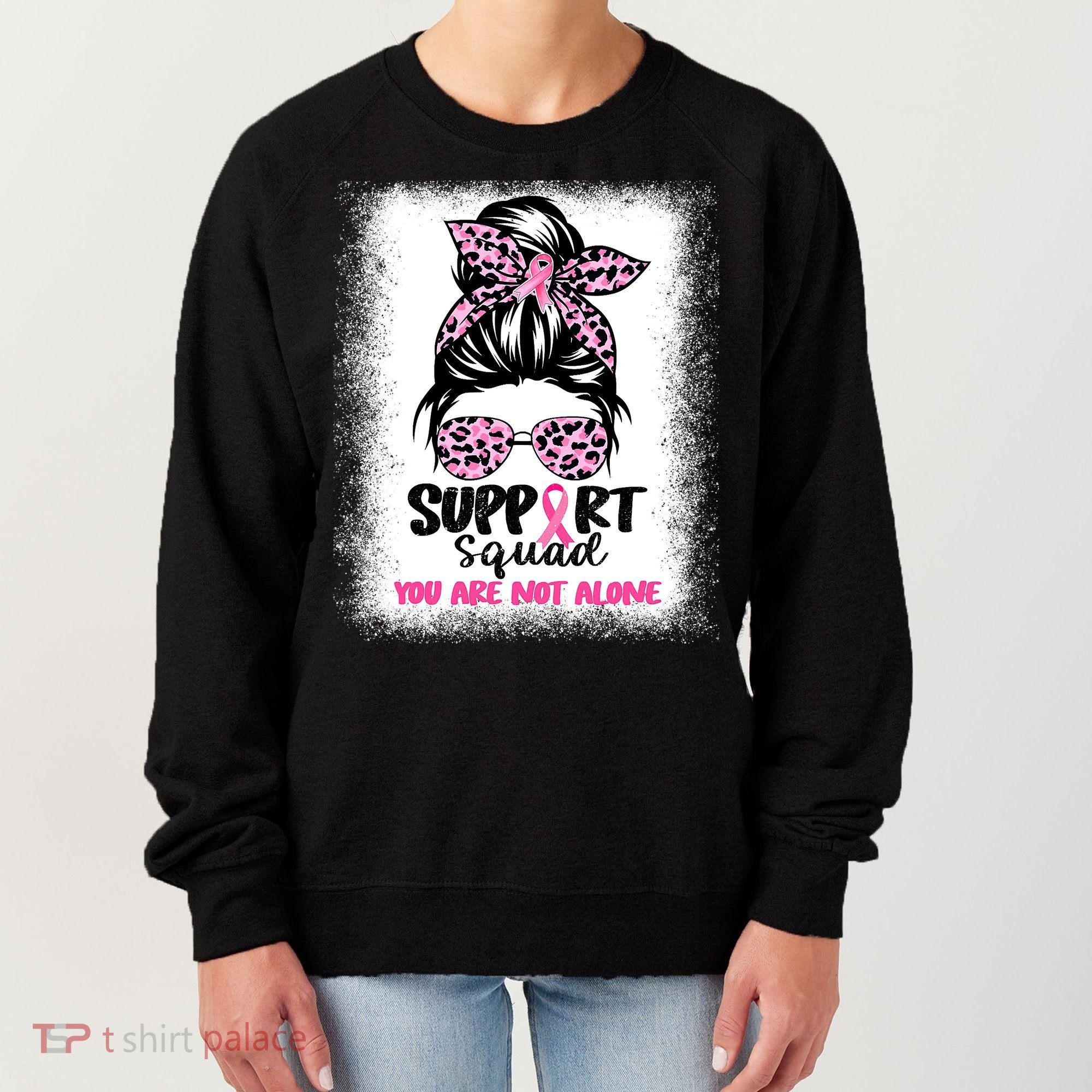 Breast Cancer Support Squad Messy Bun Pink Warrior Awareness Women's Sweatshirt