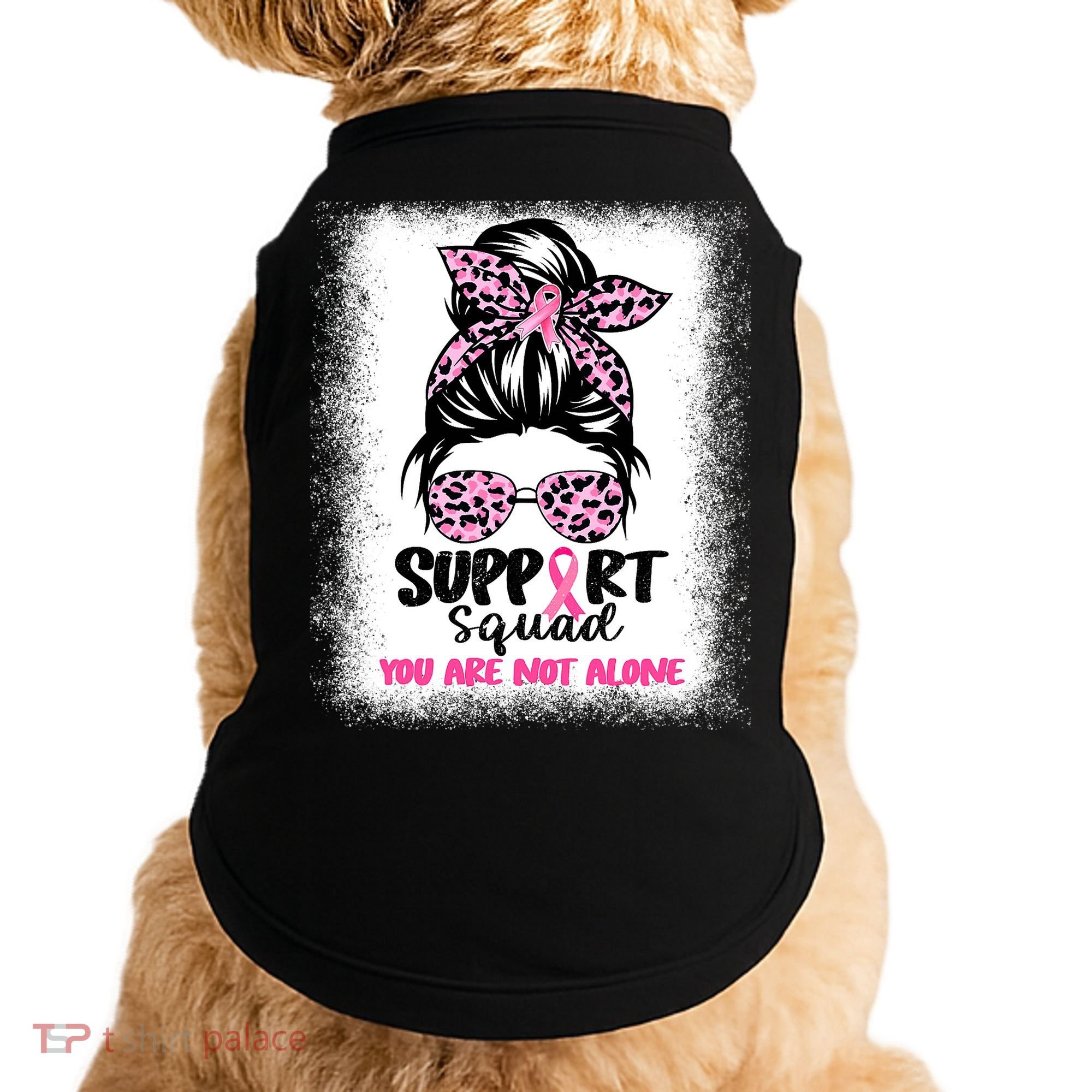 Breast Cancer Support Squad Messy Bun Pink Warrior Awareness Doggie Tank