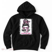 Breast Cancer Support Squad Messy Bun Pink Warrior Awareness Hoodie thumb 0