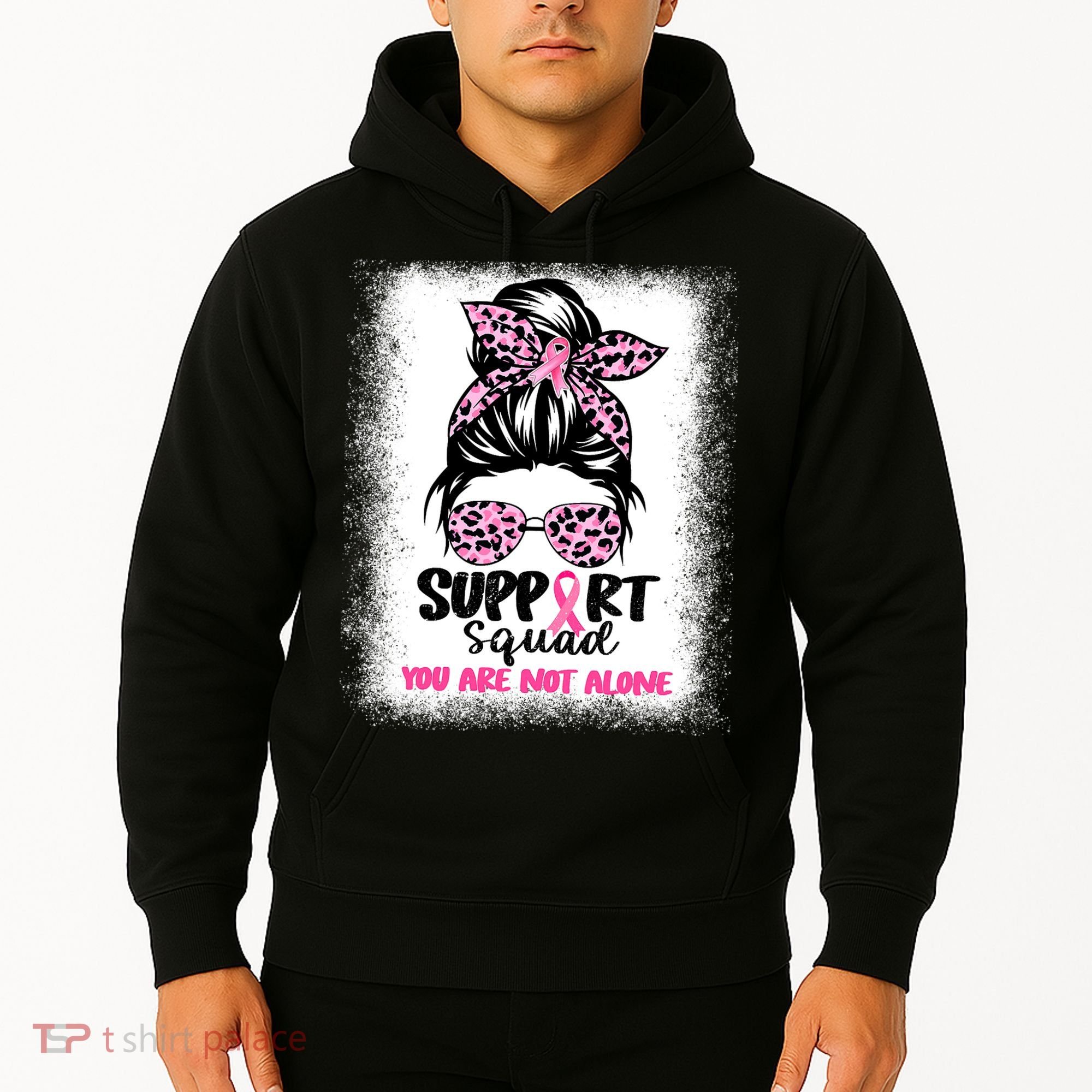 Breast Cancer Support Squad Messy Bun Pink Warrior Awareness Hoodie
