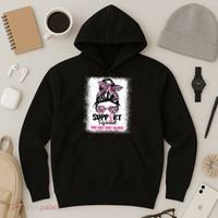Breast Cancer Support Squad Messy Bun Pink Warrior Awareness Hoodie thumb 3