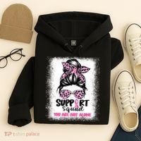 Breast Cancer Support Squad Messy Bun Pink Warrior Awareness Hoodie thumb 4
