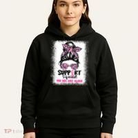 Breast Cancer Support Squad Messy Bun Pink Warrior Awareness Hoodie thumb 5