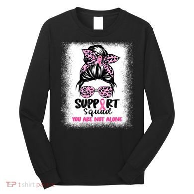 Breast Cancer Support Squad Messy Bun Pink Warrior Awareness Long Sleeve Shirt