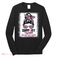 Breast Cancer Support Squad Messy Bun Pink Warrior Awareness Long Sleeve Shirt thumb 0