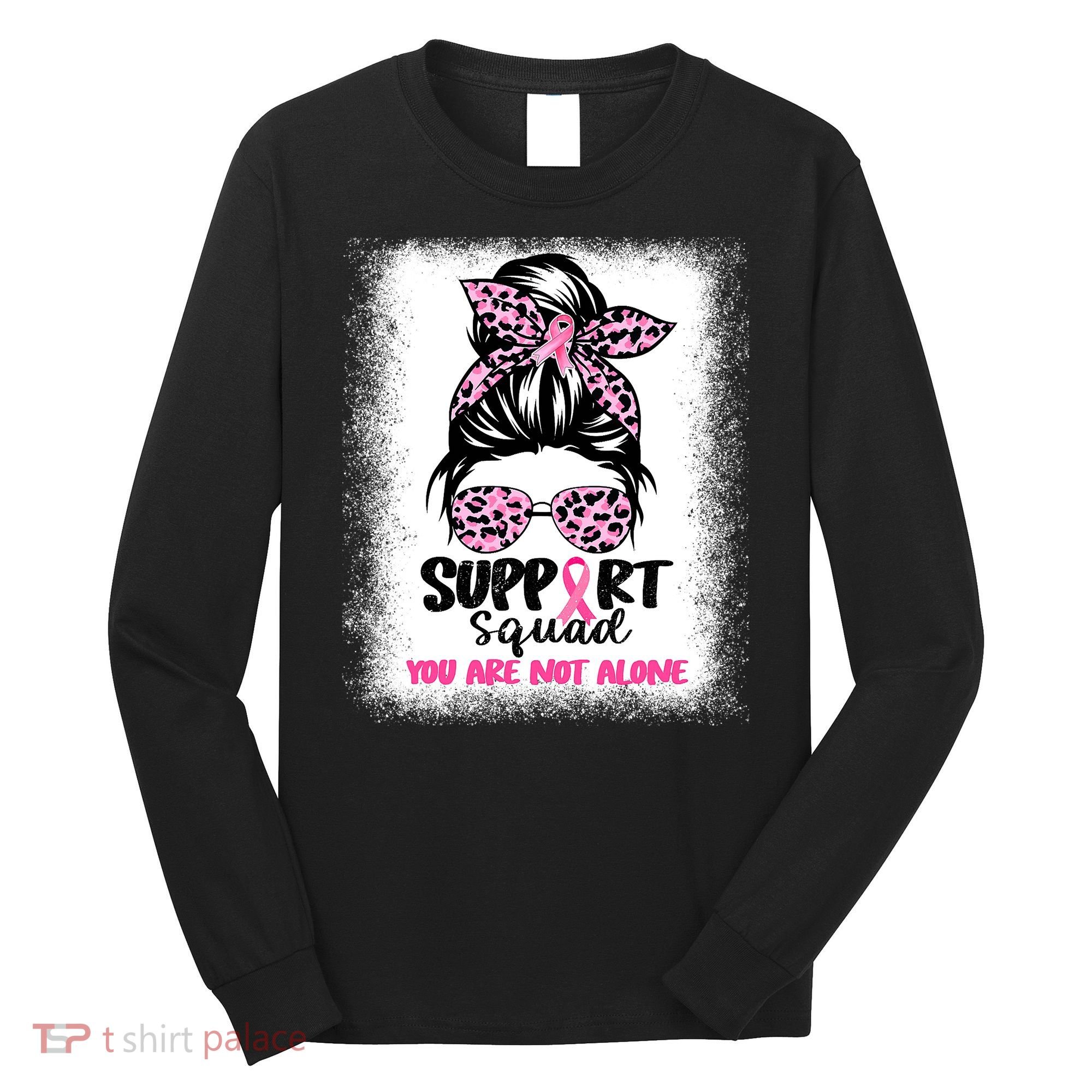 Breast Cancer Support Squad Messy Bun Pink Warrior Awareness Long Sleeve Shirt