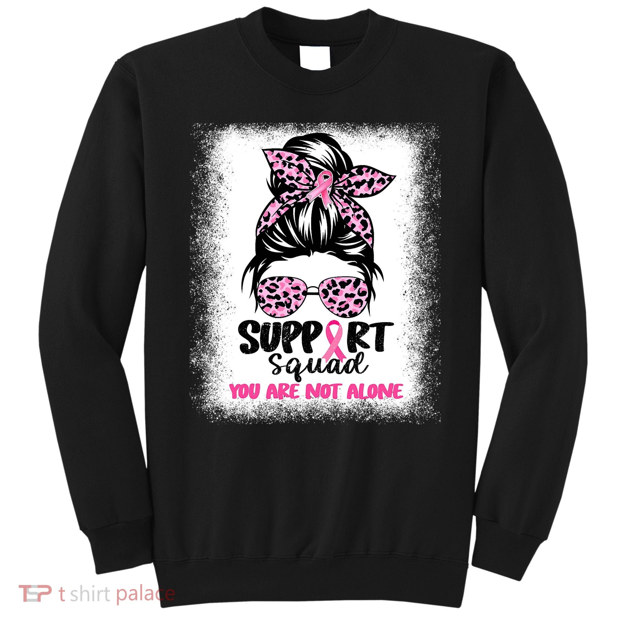 Breast Cancer Support Squad Messy Bun Pink Warrior Awareness Sweatshirt