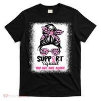 Breast Cancer Support Squad Messy Bun Pink Warrior Awareness T-Shirt thumb 0
