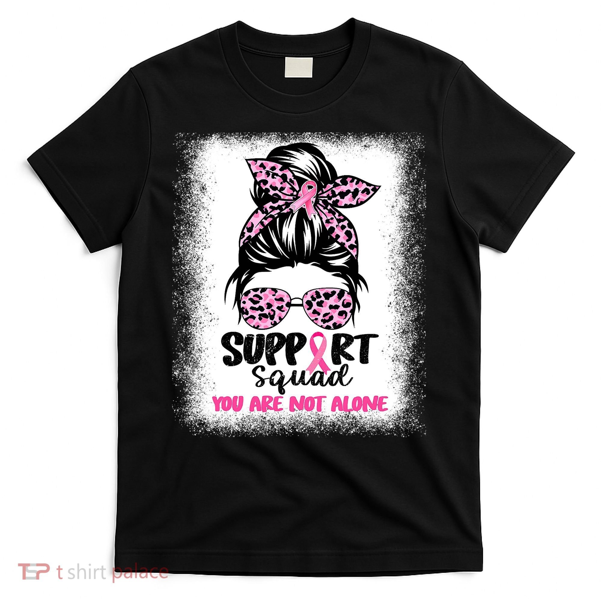 Breast Cancer Support Squad Messy Bun Pink Warrior Awareness T-Shirt