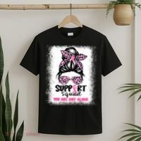 Breast Cancer Support Squad Messy Bun Pink Warrior Awareness T-Shirt thumb 2