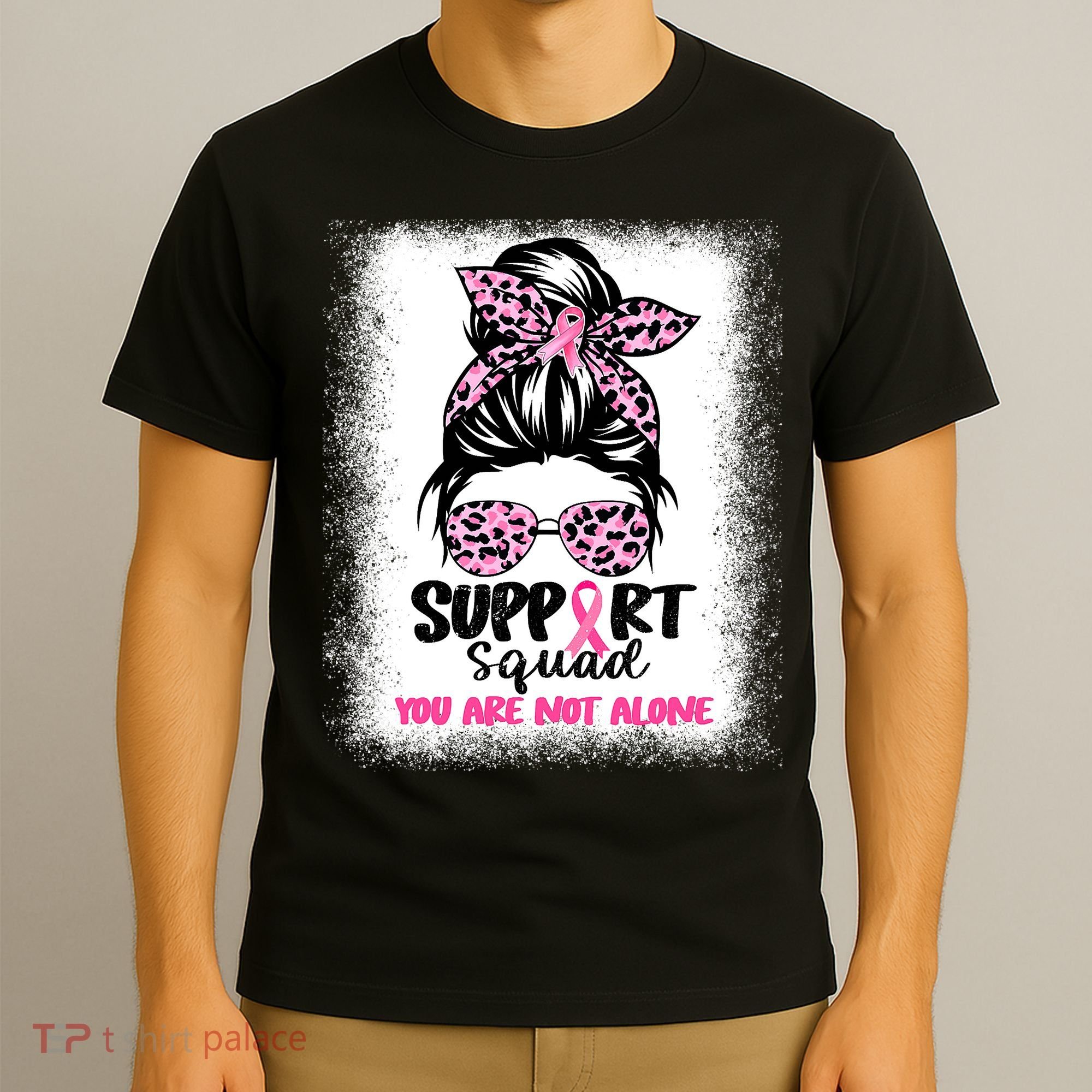 Breast Cancer Support Squad Messy Bun Pink Warrior Awareness T-Shirt