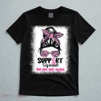 Breast Cancer Support Squad Messy Bun Pink Warrior Awareness T-Shirt thumb 5