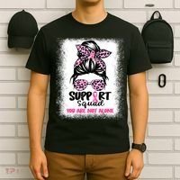 Breast Cancer Support Squad Messy Bun Pink Warrior Awareness T-Shirt thumb 6
