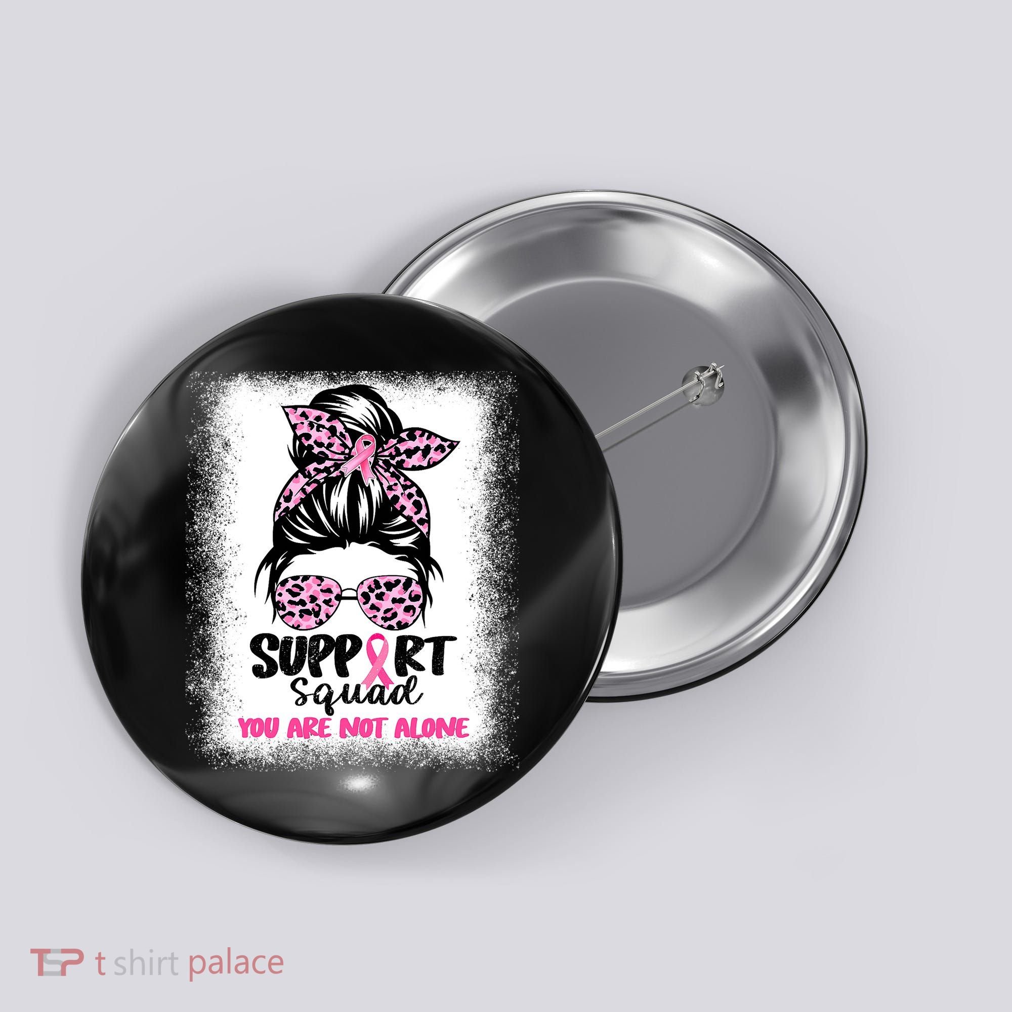 Breast Cancer Support Squad Messy Bun Pink Warrior Awareness Button