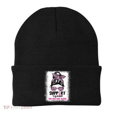 Breast Cancer Support Squad Messy Bun Pink Warrior Awareness Beanie