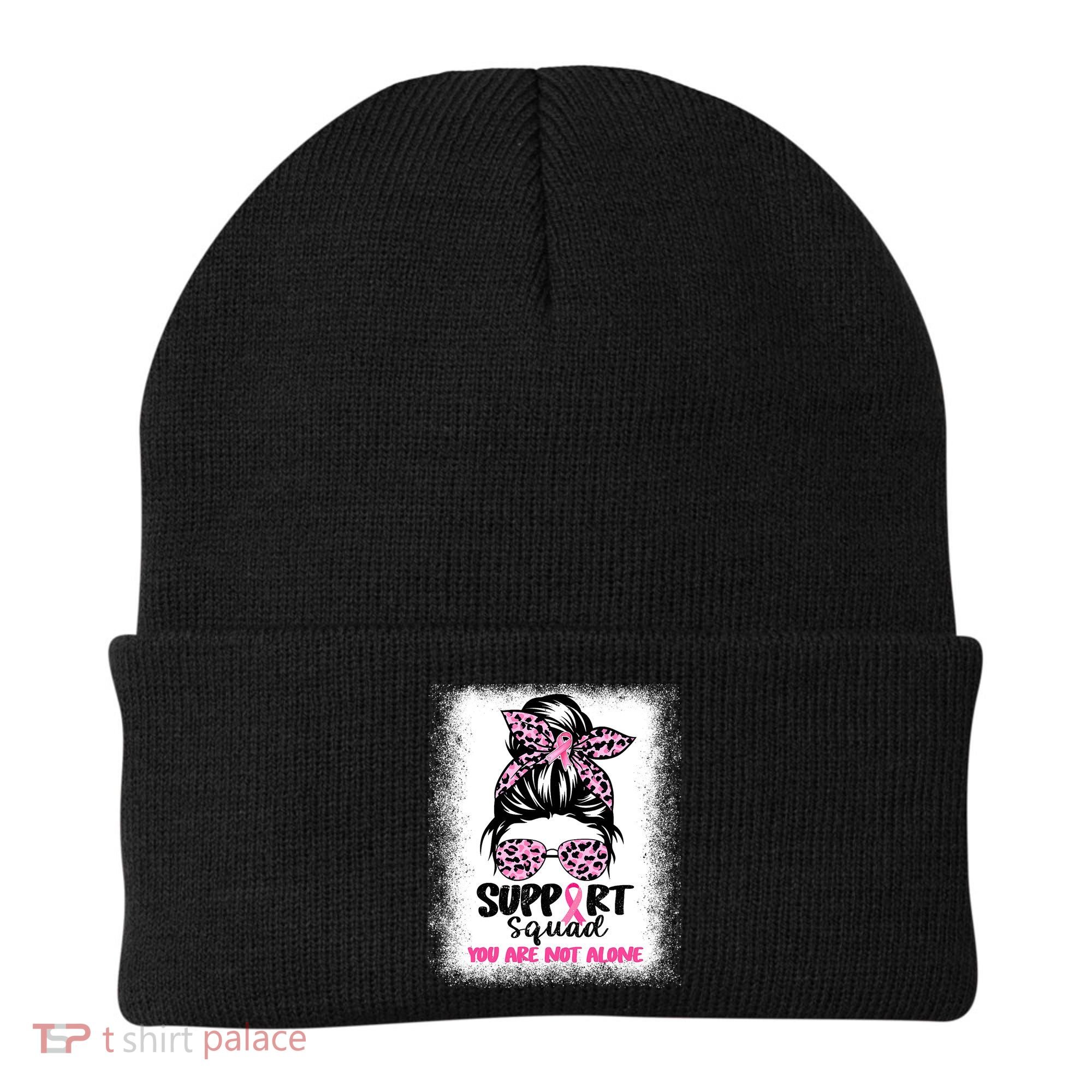 Breast Cancer Support Squad Messy Bun Pink Warrior Awareness Beanie