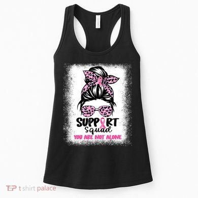 Breast Cancer Support Squad Messy Bun Pink Warrior Awareness Women's Tank Top