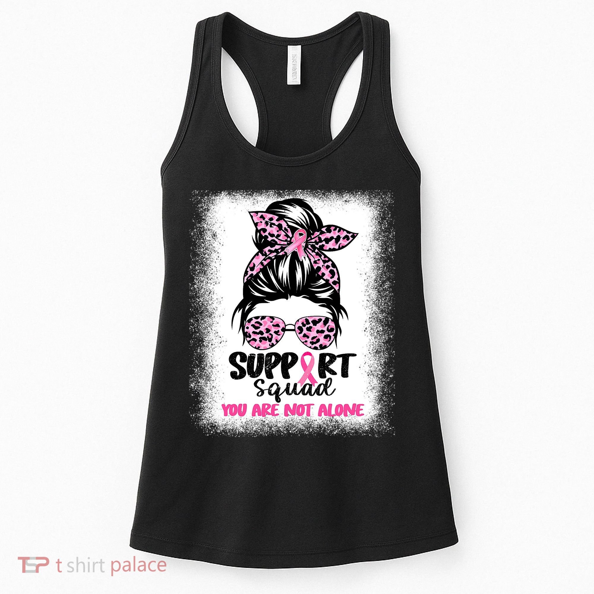 Breast Cancer Support Squad Messy Bun Pink Warrior Awareness Women's Tank Top
