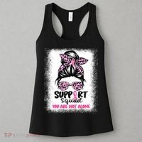 Breast Cancer Support Squad Messy Bun Pink Warrior Awareness Women's Tank Top thumb 3