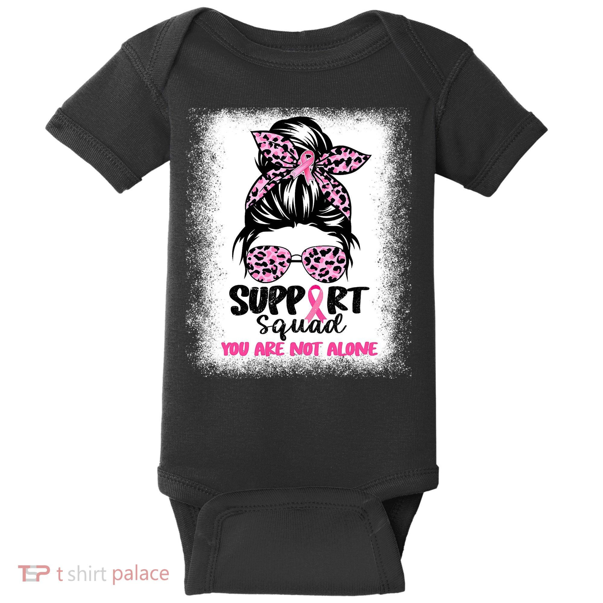 Breast Cancer Support Squad Messy Bun Pink Warrior Awareness Baby Bodysuit